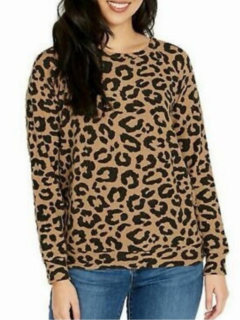 Buffalo David Bitton Tan and Black Leopard Print Crew Neck Sweater